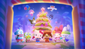 A promotional image for the 1.3 update depicting the event that features the player, Hello Kitty, Kuromi, Keroppi, Hangyodon, My Melody, Cinnamoroll, Badtz-maru. The image also features a new island resident, My Sweet Piano as well as potential island visitor, Grandpa, who is related to My Melody.