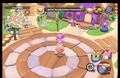 A player standing by My Melody with the Gift icon in the lower right side of the screen.